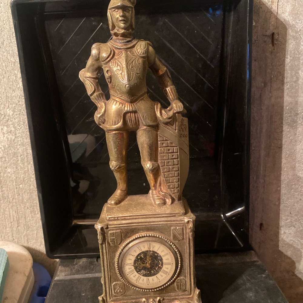 Gold Knight Statue with Clock
